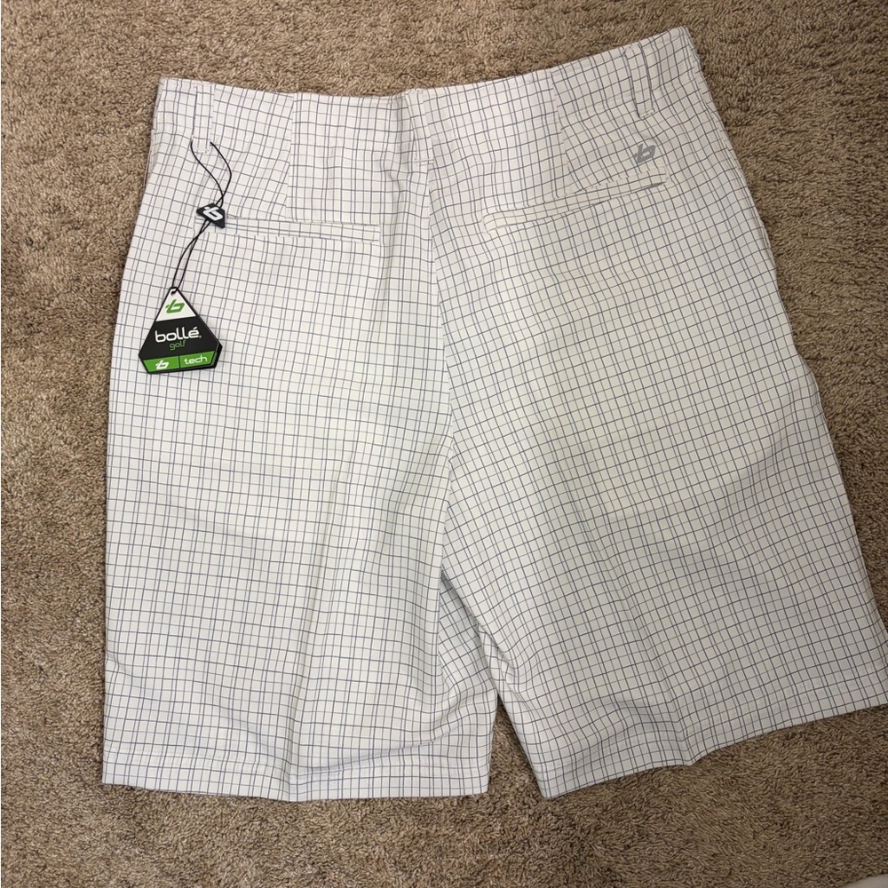 Bolle Golf Men's White and Blue Grid Shorts Size 32 - Picture 3 of 4